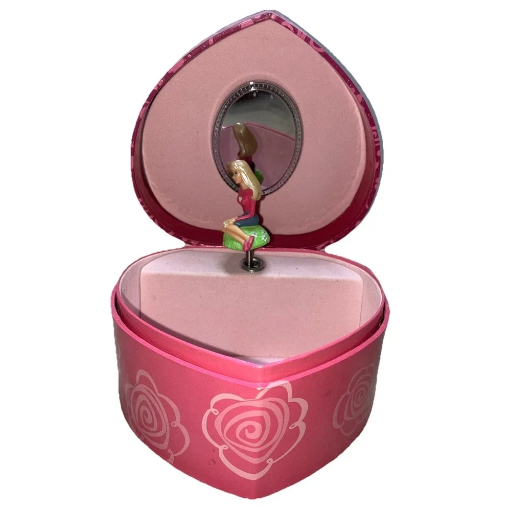 Vintage Barbie Spinning Wind-up Music Box Pink Heart Feelin Groovy Mattel *flaw‎